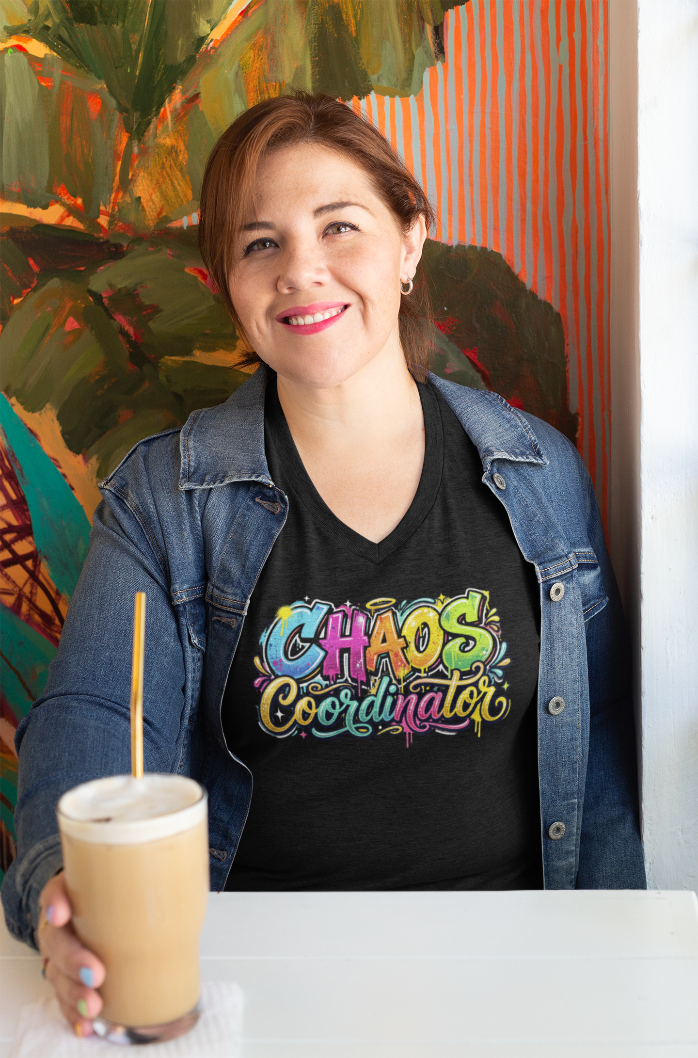 Chaos Coordinator V-Neck T-Shirt — Colorful Graphic Tee for Moms & Teachers