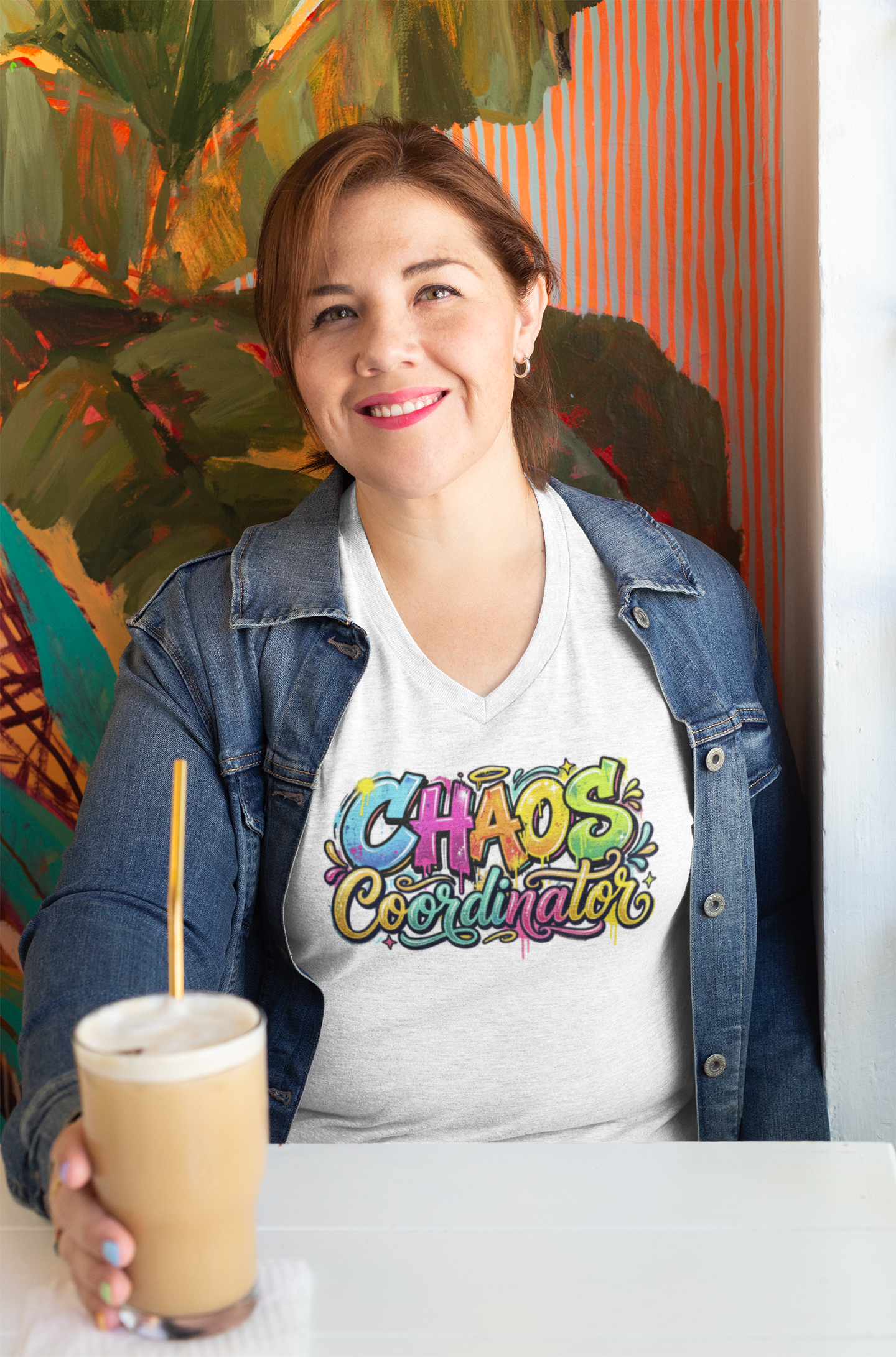 Chaos Coordinator V-Neck T-Shirt — Colorful Graphic Tee for Moms & Teachers