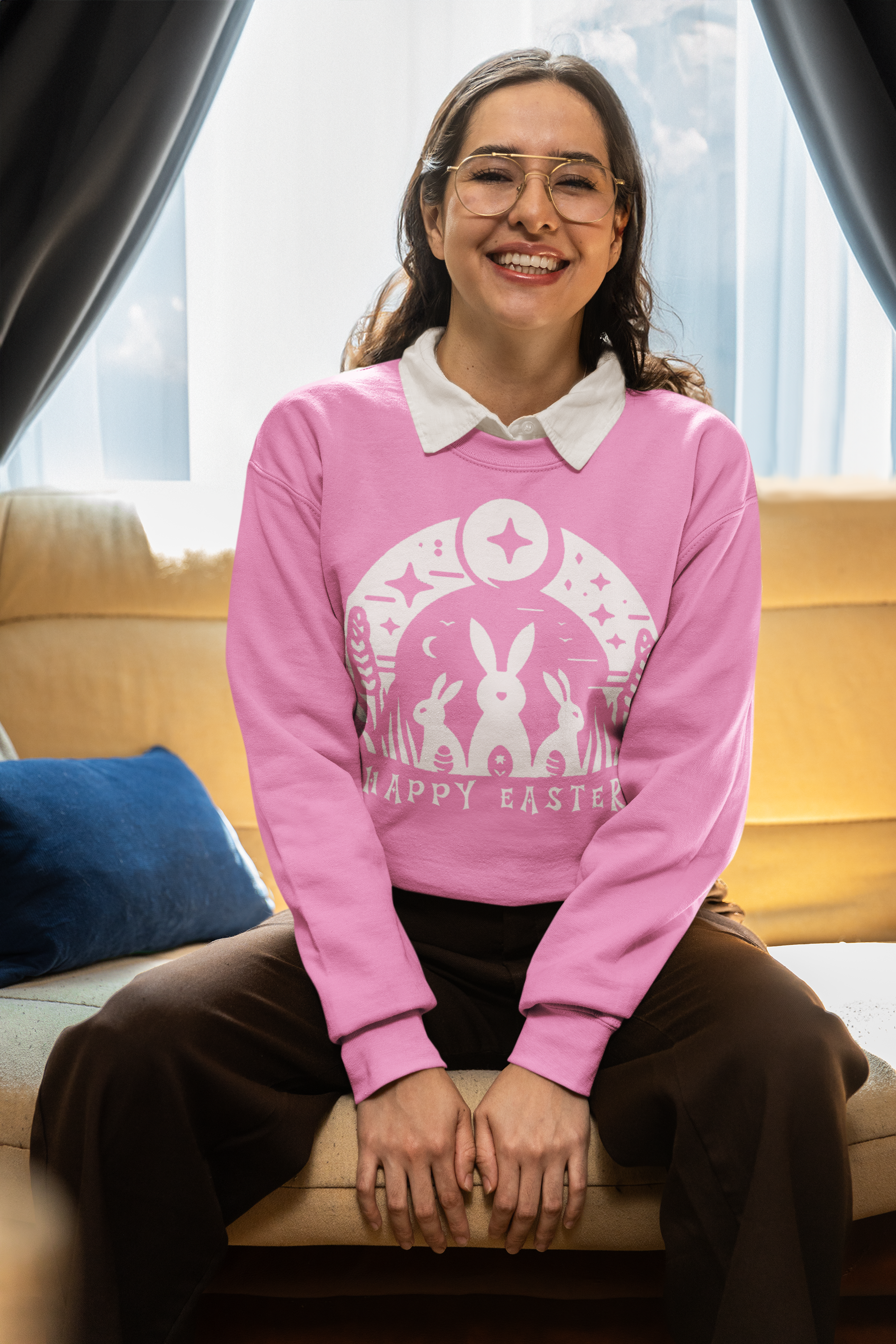 Unisex Happy Easter Rabbits & Stars Long Sleeve T-Shirt