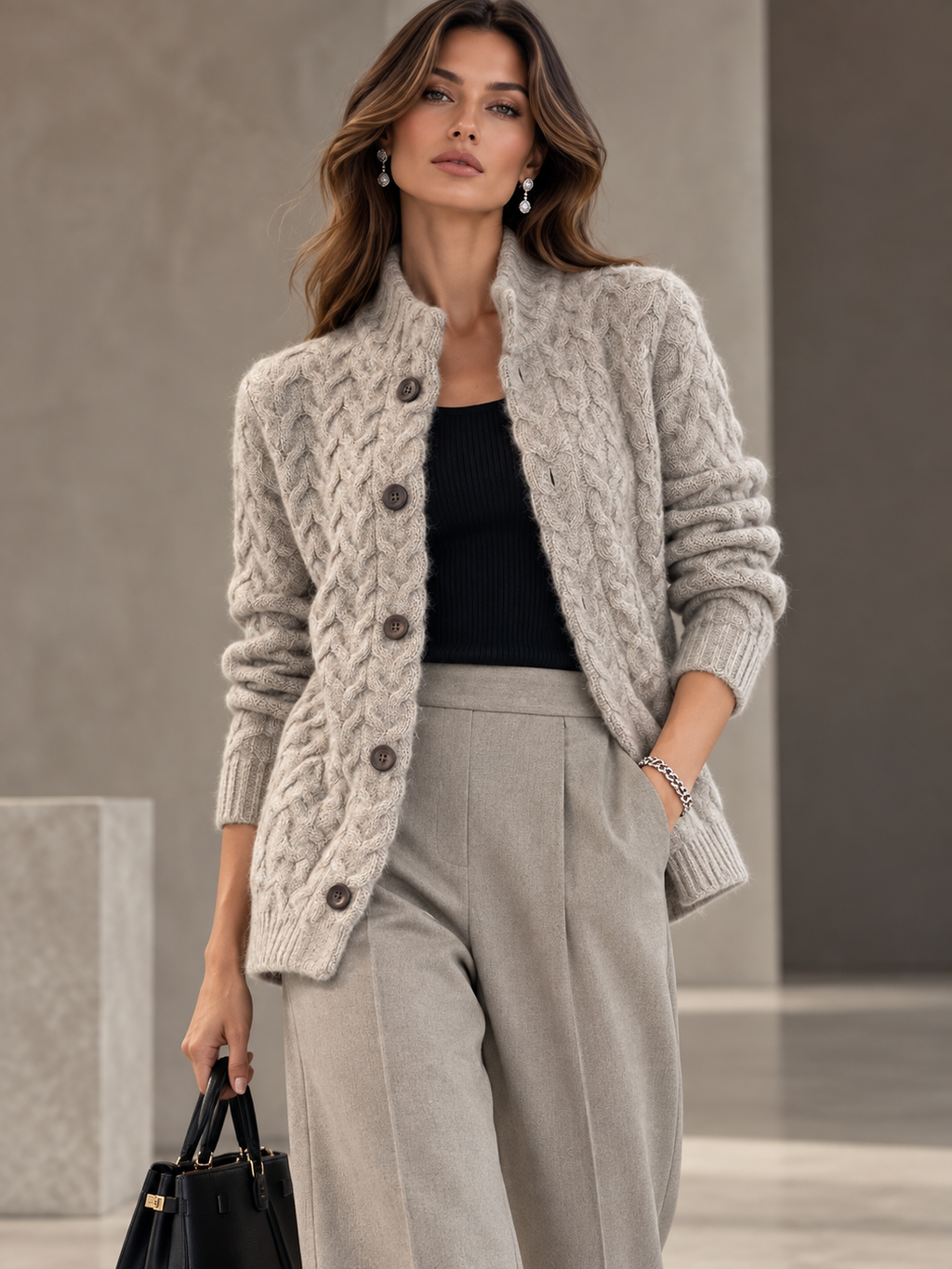 Textured Knit Button-Down Cardigan