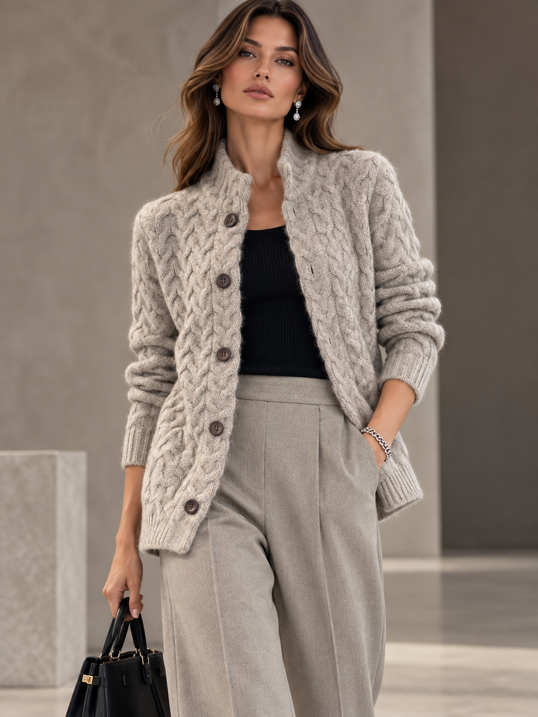Textured Knit Button-Down Cardigan