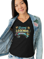 Ladies' V-Neck T-Shirt — “Raising Legends Daily” Mom Graphic Tee